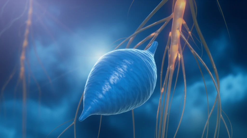 Surreal illustration of a bladder in a peaceful setting, symbolizing botulinum toxin treatment for MS.