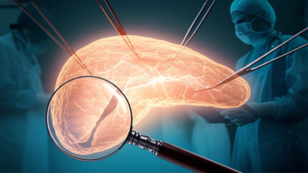 Surgical restaging of pancreatic cancer with glowing pancreas and medical team.