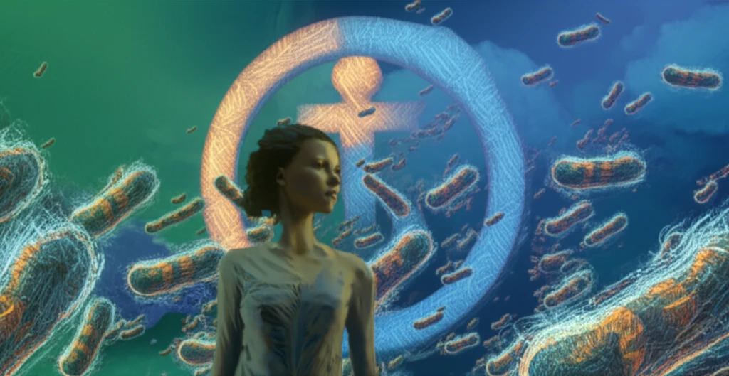 Illustration of a woman surrounded by glowing mitochondria, representing improved health with PCOS treatment.