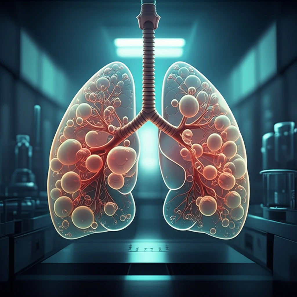 Illustration of lungs filling with iridescent bubbles, symbolizing Pulmonary Alveolar Proteinosis.