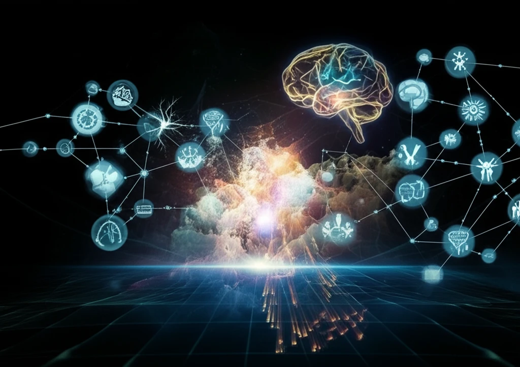 Symbolic illustration of dementia research priorities, featuring interconnected symbols of brain health, early intervention, and support networks.