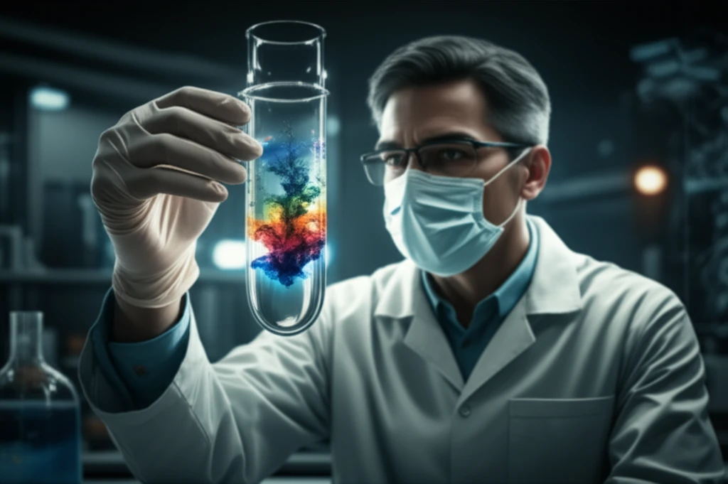 Scientist holding a vial of water with swirling trace metals, representing GCMCS-DGT water quality testing.