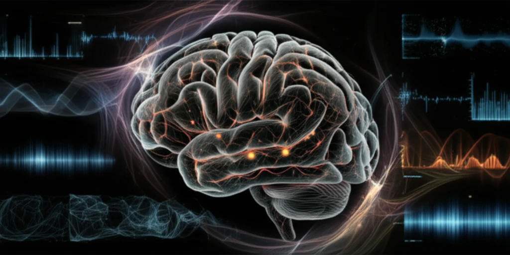 Surreal image of a brain with glowing microvessels, representing high-resolution fMRI brain activity mapping.