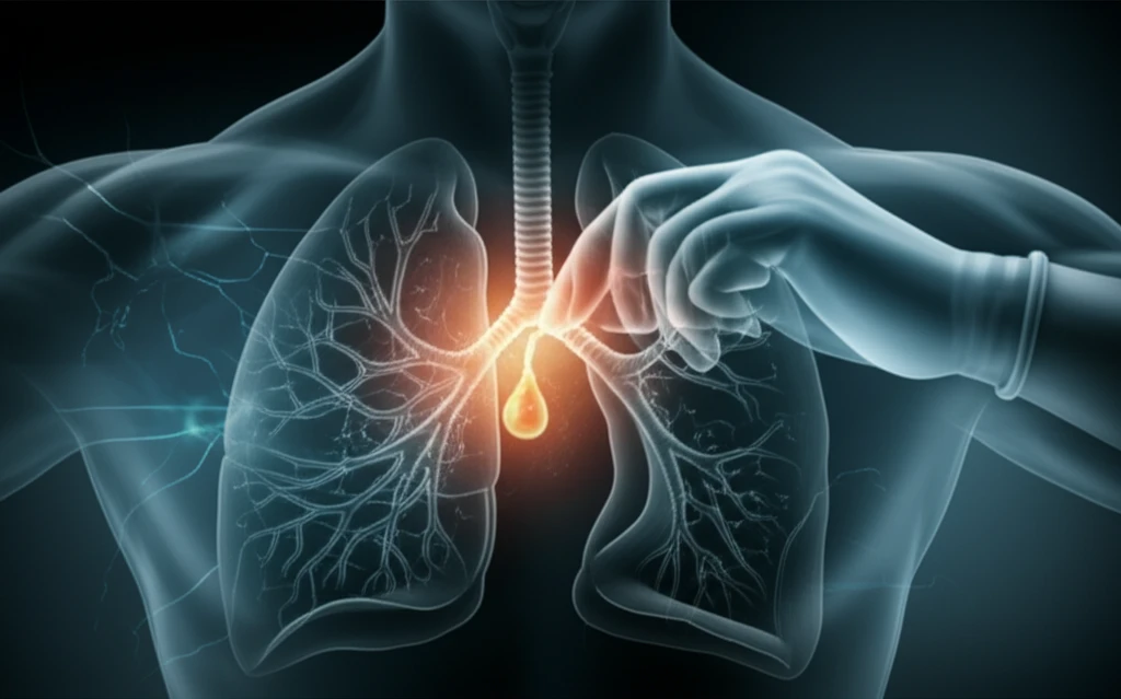 Illustration of lung cancer surgery with lymph node removal.