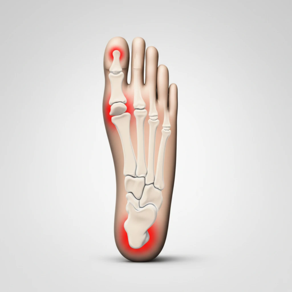 Surreal illustration of rheumatoid arthritis foot pain