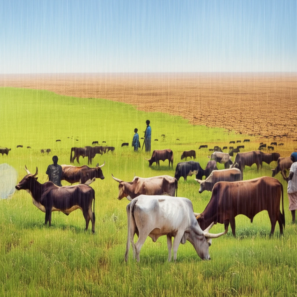 West African Landscape with Cattle Grazing