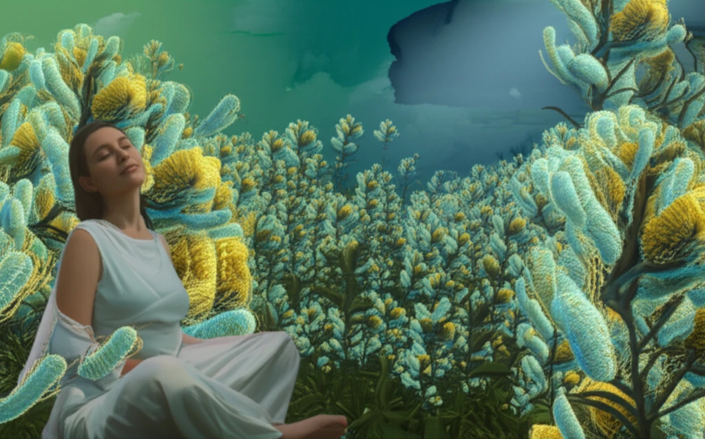 Serene garden with Lactobacilli flowers representing innovative vaginal atrophy treatment.