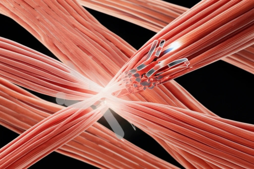 Chick embryo cells forming muscle fibers, disrupted by an antibody, symbolizing muscle dystrophy research.