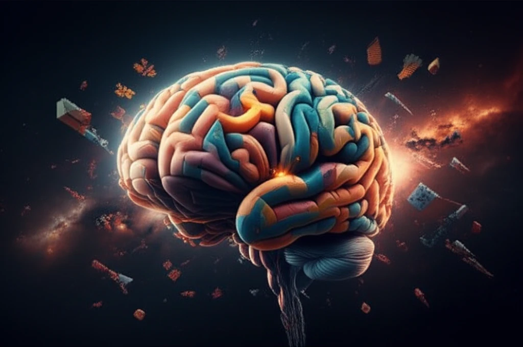 Brain assembling colorful blocks, symbolizing feature binding.
