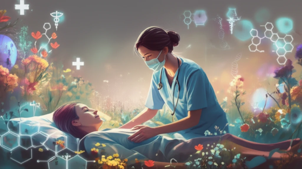 Compassionate nurse supporting an IBD patient with innovative tools and healing herbs.