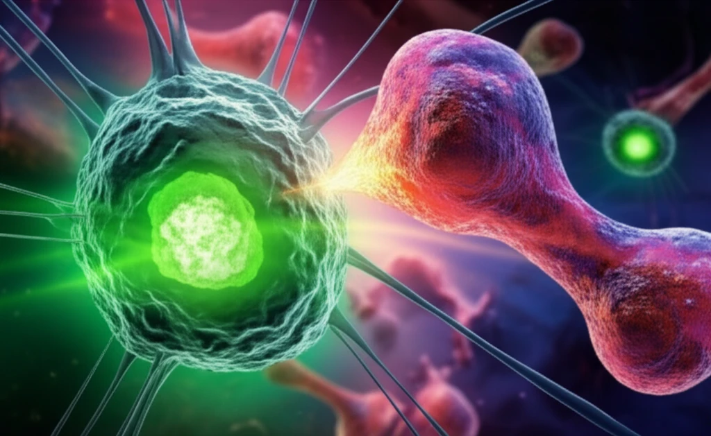 Natural Killer Cell with CD25 Receptor Attacking Cancer Cells