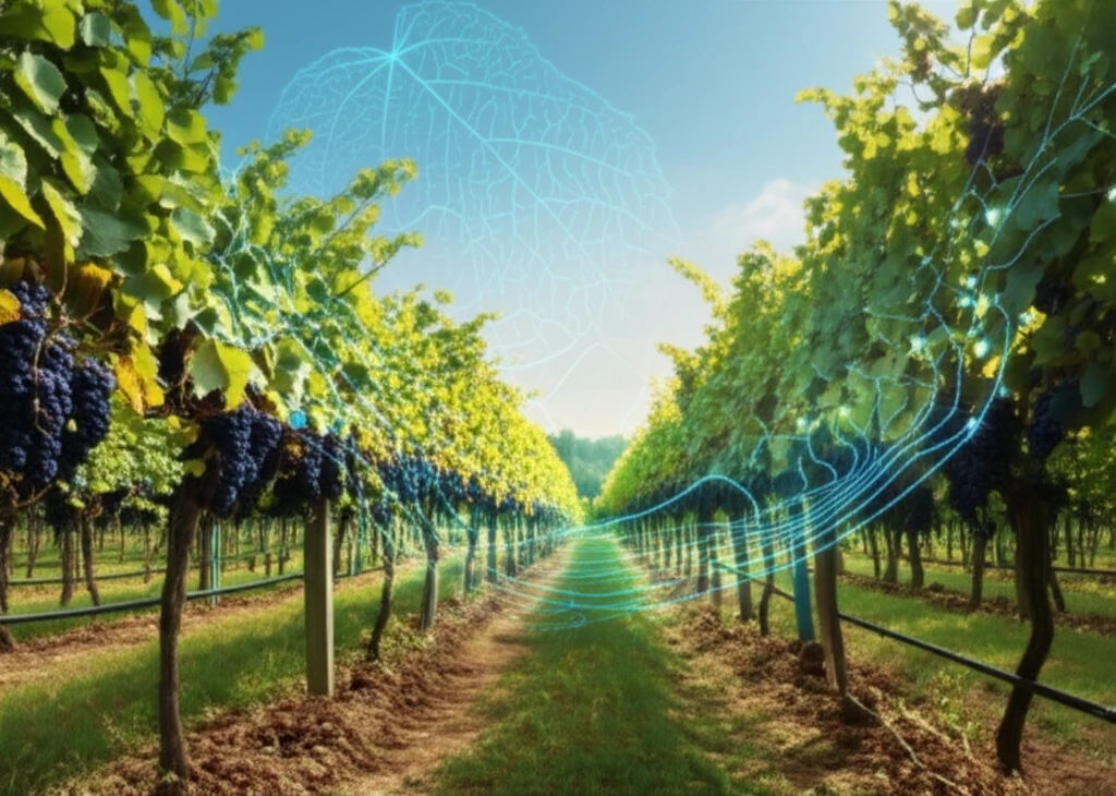 Hyperspectral imaging of a grapevine in a vineyard, showing water content distribution.