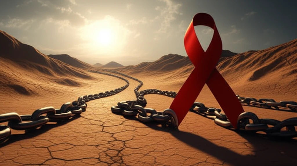 Symbolic representation of the link between human trafficking and HIV/AIDS.