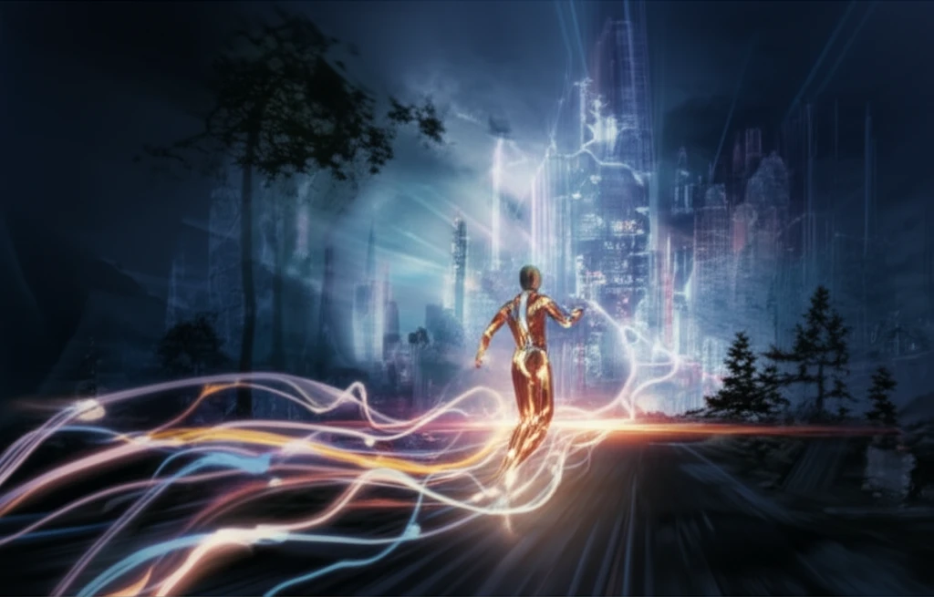 Abstract illustration of energy flow in human movement during walking.