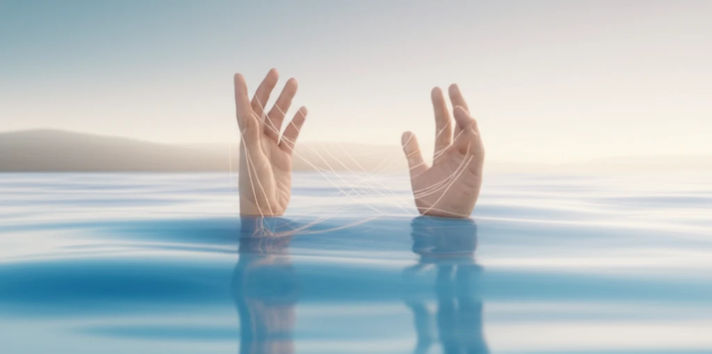 Hands emerging from water, symbolizing remission from Rheumatoid Arthritis.