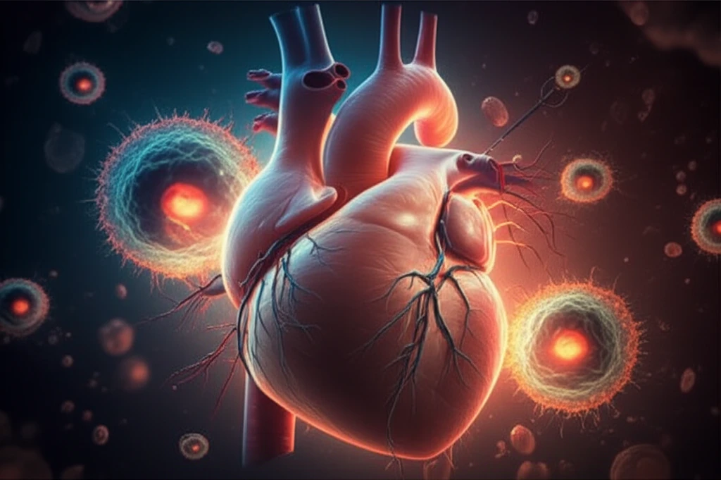 Heart being repaired by microparticles.