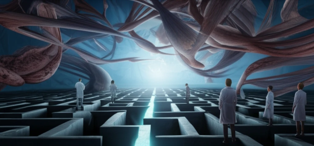 Surreal illustration of a maze representing sarcoma research challenges.