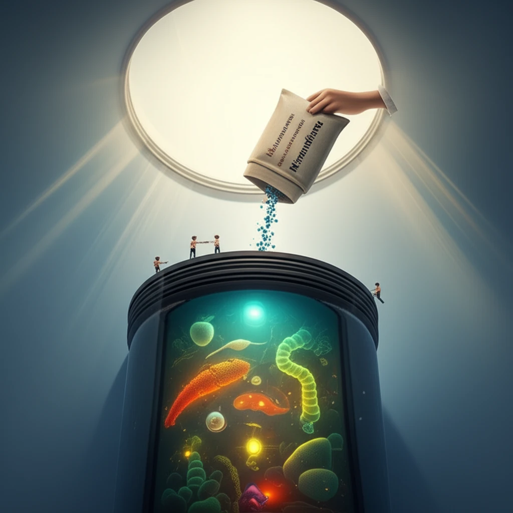 Surreal illustration of a food waste digester being optimized with trace elements.