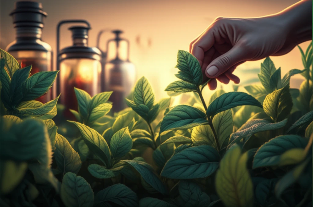 Lush peppermint field at sunrise, hand harvesting peppermint.