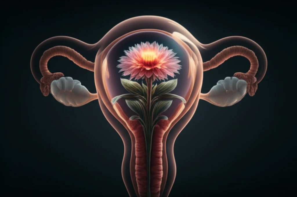 Blooming flower within a transplanted uterus, symbolizing fertility and medical innovation.