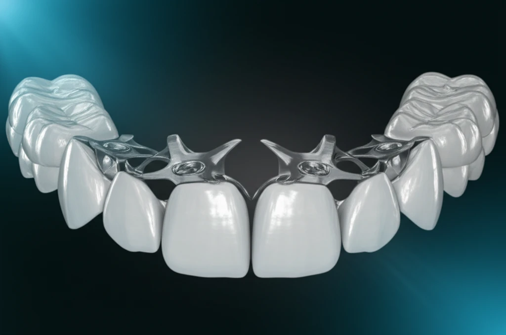 Modern dental separators creating space between teeth, showcasing technological advancements in dentistry.