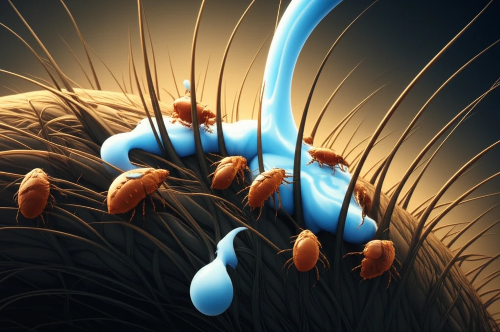 Microscopic view of lice being washed away with shampoo.
