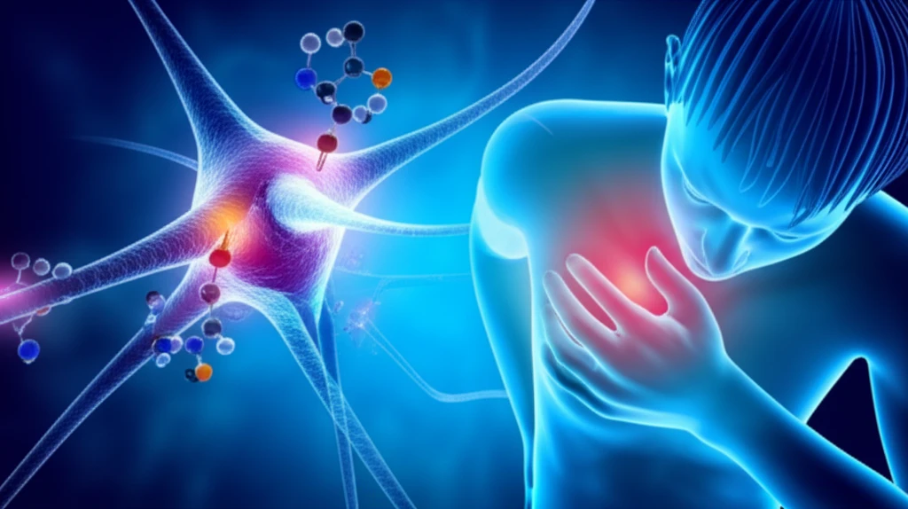 Brain synapses firing with morphine molecules binding to receptors