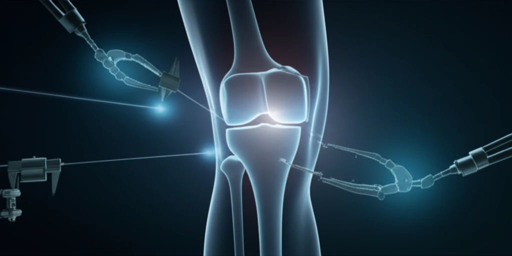 Perfectly aligned knee joint with precision tools.