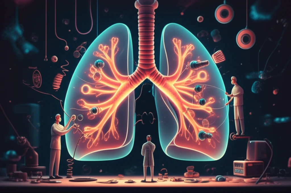 Illustration of bronchoscopic treatment inside a lung.