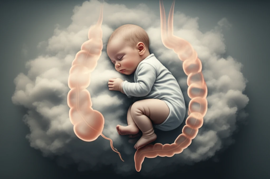 Serene baby with symbolic intestinal protection.
