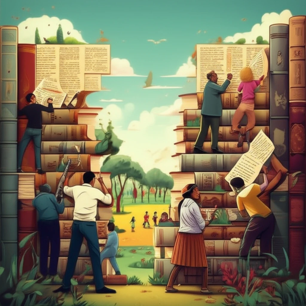 Diverse community collaborating to dismantle historical barriers, revealing interconnectedness.