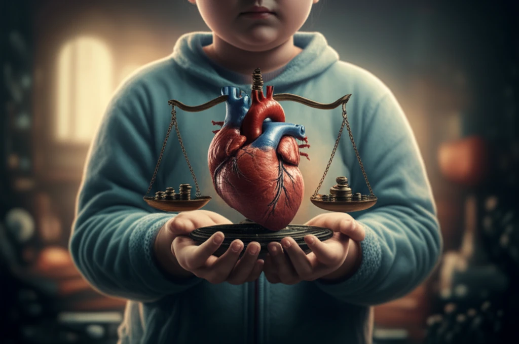 Symbolic representation of the link between childhood obesity and cardiovascular health.