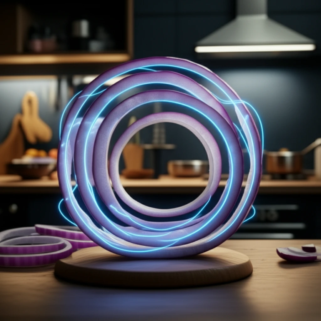 Surreal illustration of onion slices with exergy flow.