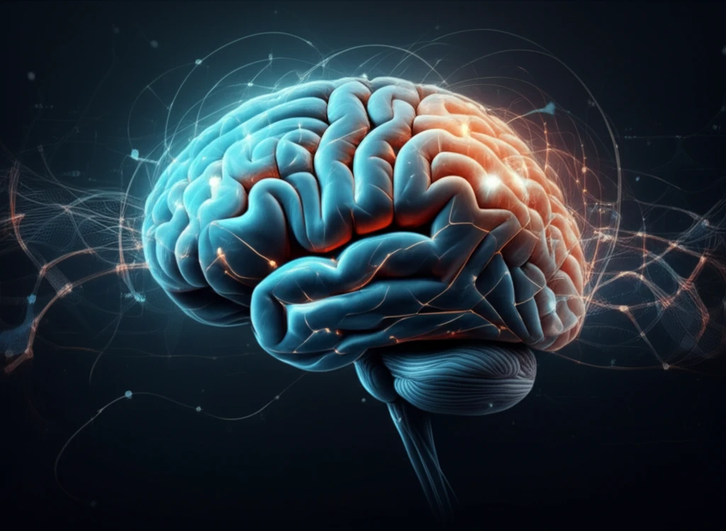 Surreal illustration of a surgeon's brain, visualizing cognitive processes during a complex surgery.