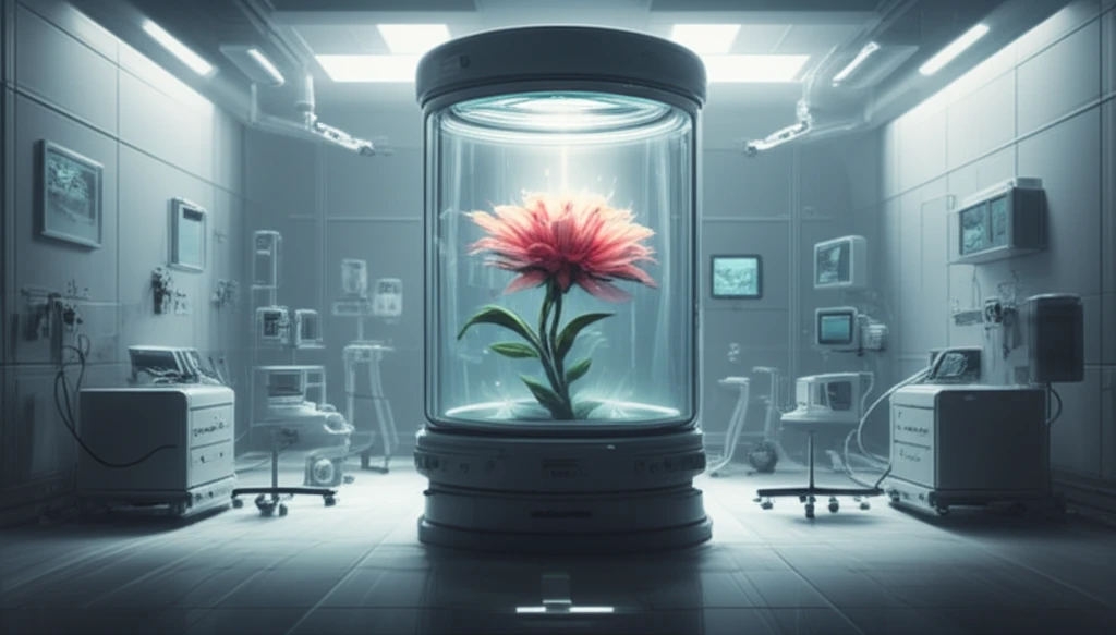 Blooming flower inside a sterile medical environment