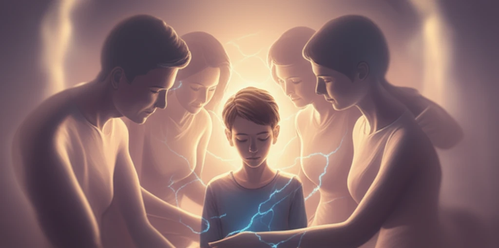 Supportive family surrounding an adolescent during ECT