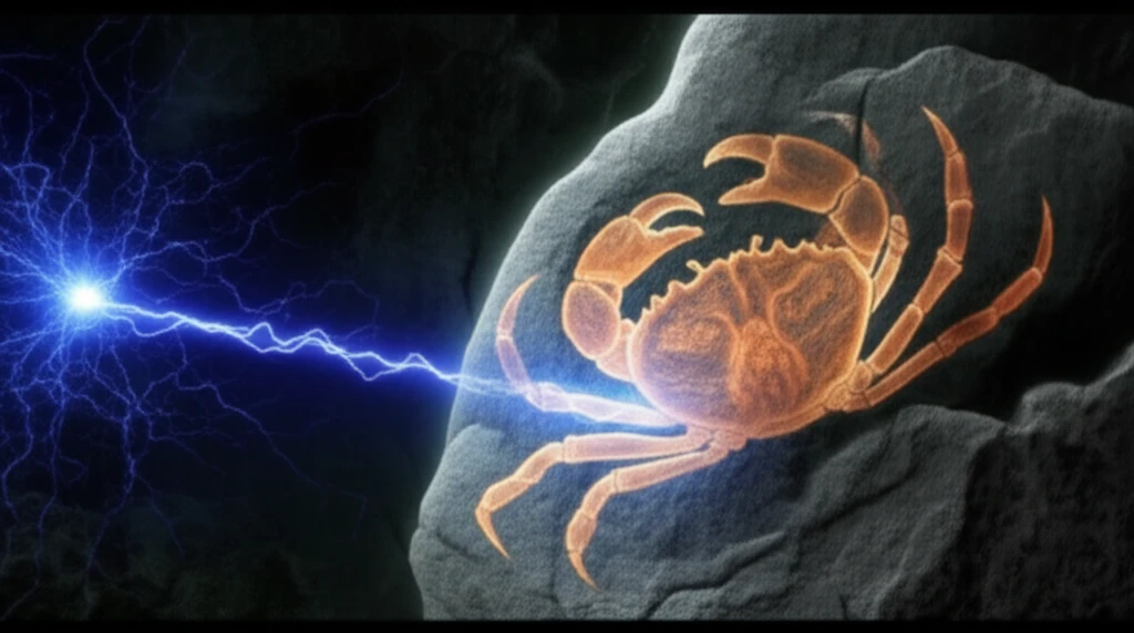 Neutron beam revealing the internal structure of a fossil crab.
