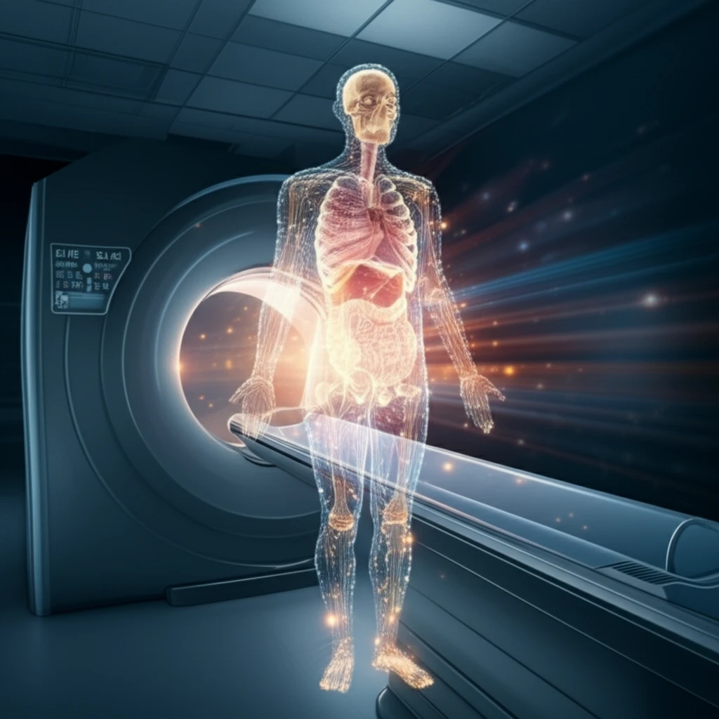 Surreal digital illustration of PET scan accuracy