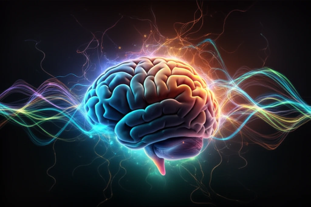 Electric fields surrounding a stylized brain, representing innovative glioblastoma treatment.