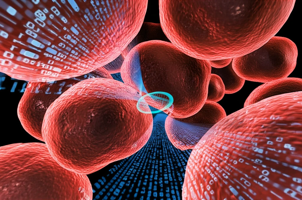 Microscopic view of lung cells with binary code, representing rapid DNA sequencing.