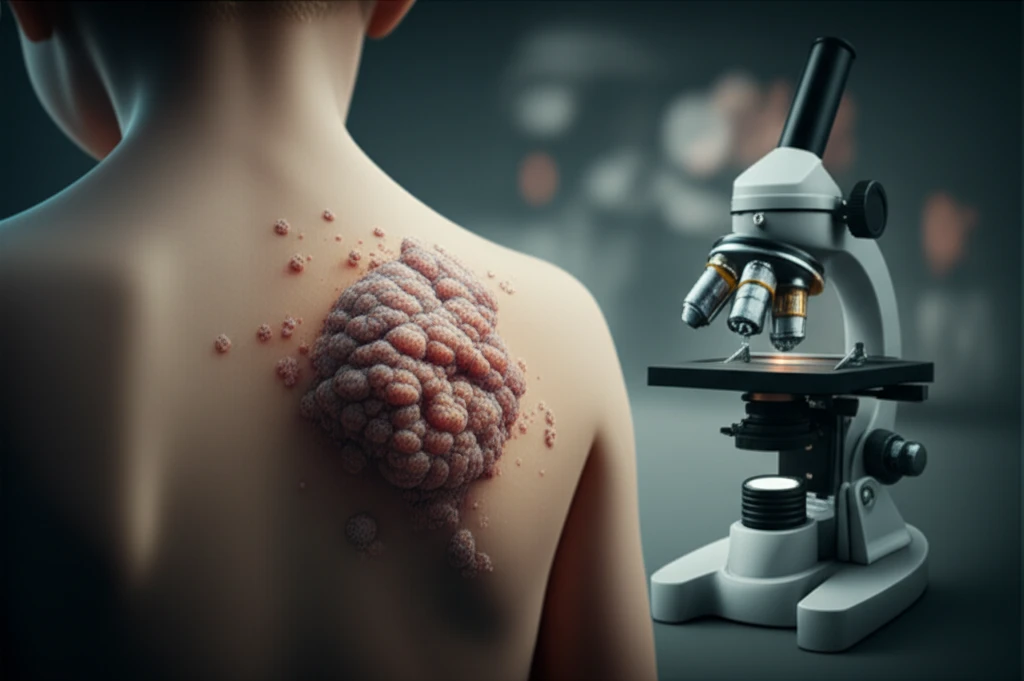 Surreal illustration of granular cell tumor on a child's back.