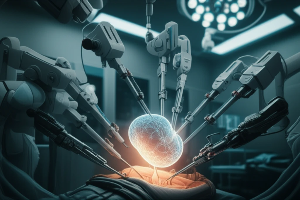 Robotic surgical arm delicately preserving the Retzius space during a prostatectomy
