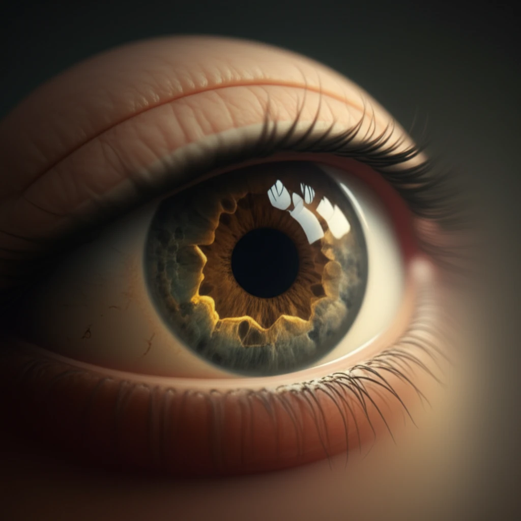 3D rendering of an eye affected by central serous chorioretinopathy, showing fluid buildup under the retina.