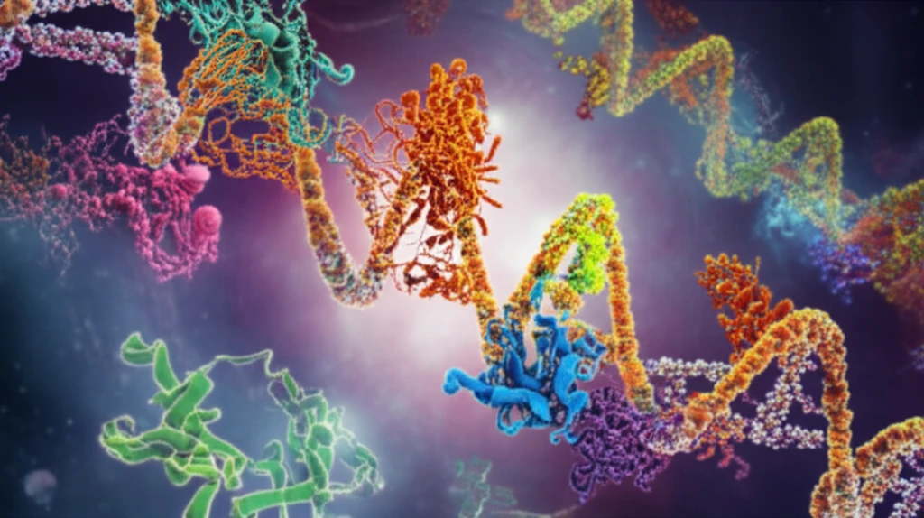 Intricate digital illustration of DNA and proteins within a cell nucleus, symbolizing chromatin dynamics.