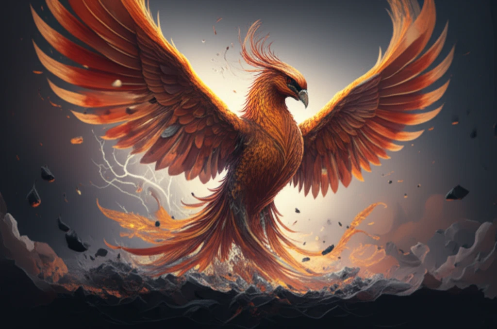 Phoenix rising from ashes symbolizing burn recovery and mental health.