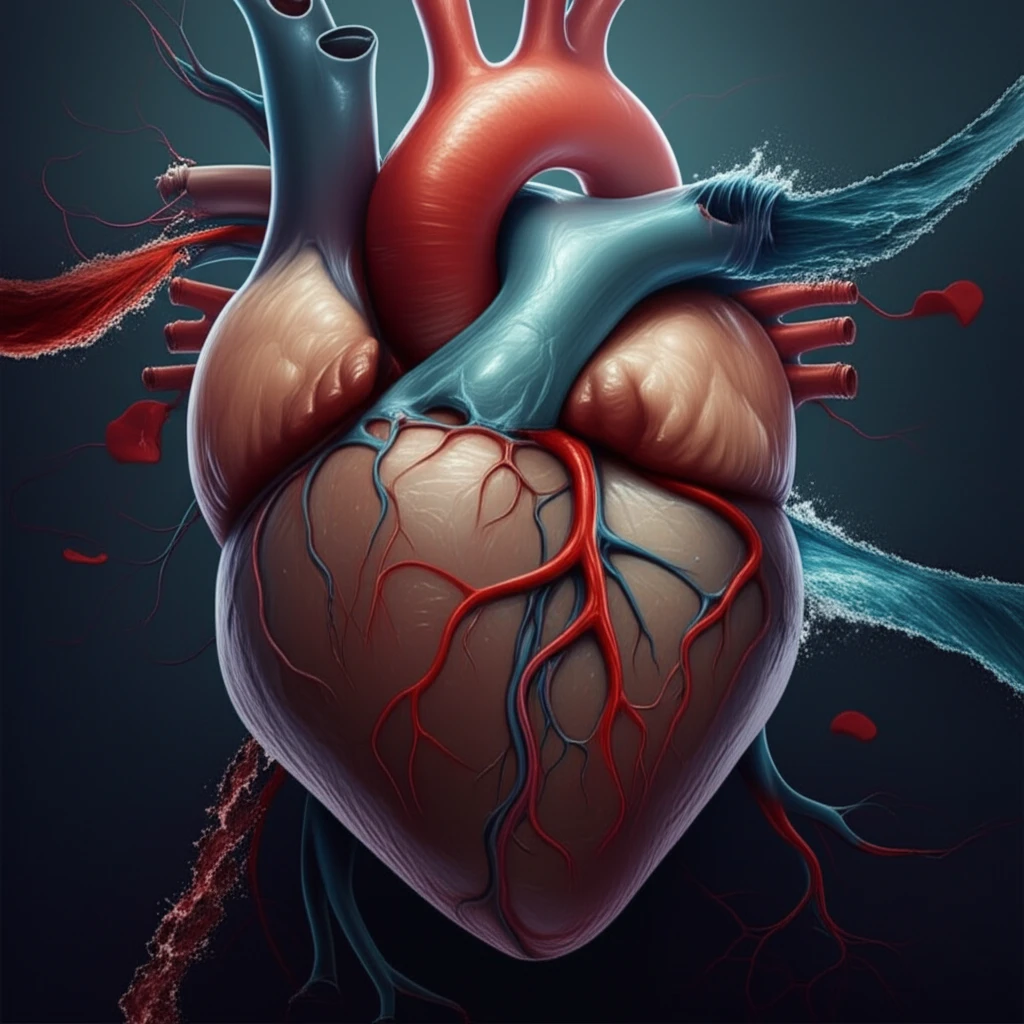 Surreal illustration of a heart with rivers symbolizing blood flow.