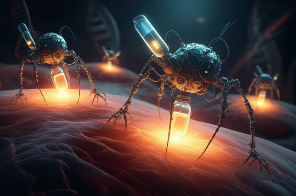 Microscopic robots delivering targeted medicine to a cell.