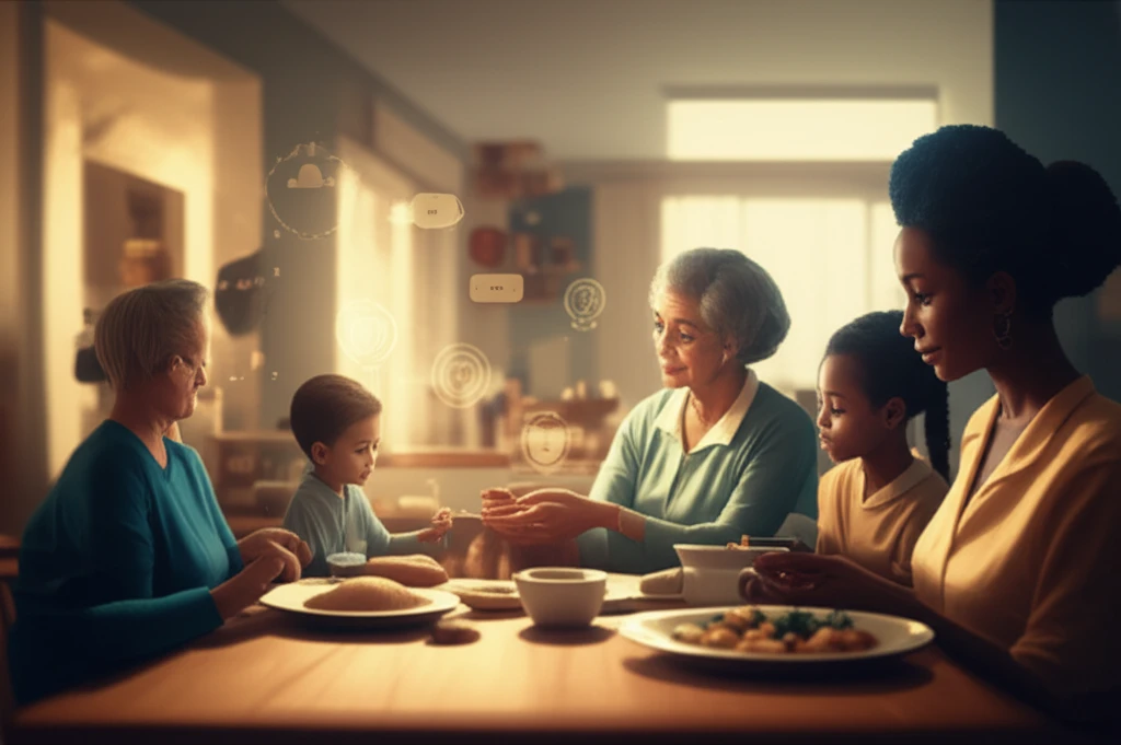 A supportive family providing attentive care to an older adult with diabetes at home.