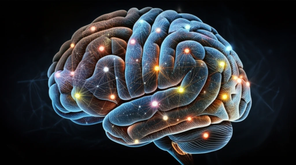 Digital illustration of a human brain with interconnected nodes and pathways, highlighting the contrast between anatomical and data-driven brain network analysis methods.