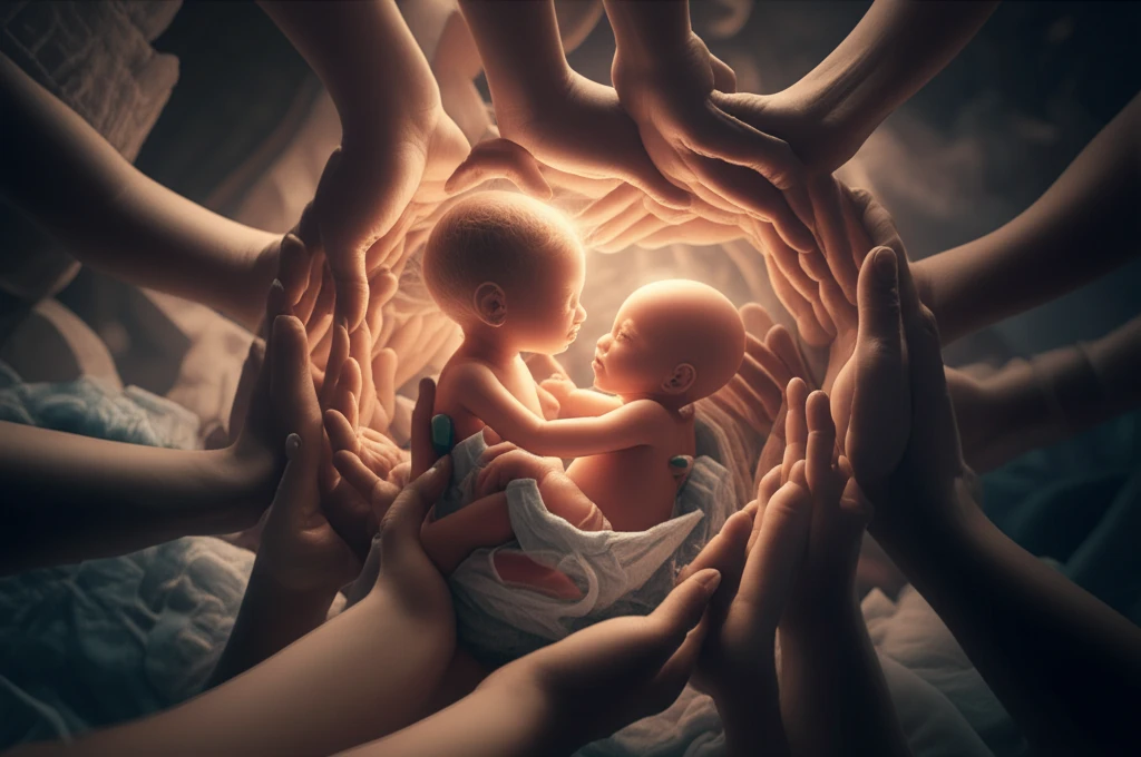 Supportive hands cradling a premature infant, symbolizing maternal social support.